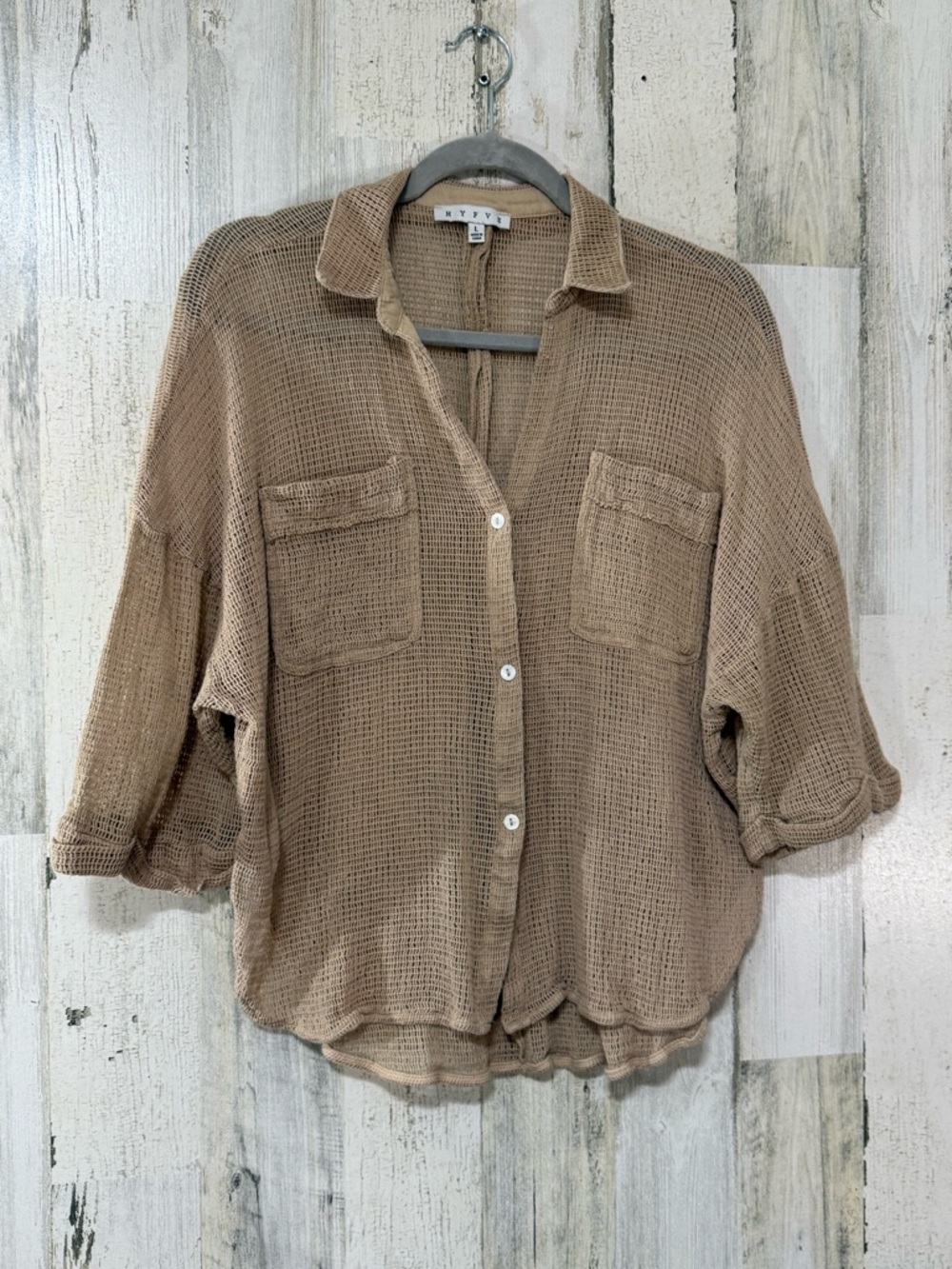 HYFVE Waffle Knit Button-Up Shirt in Beige - Picture 6 of 9